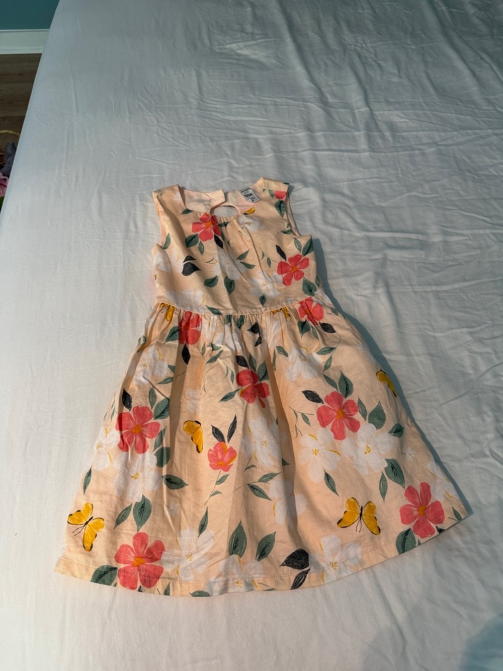 Carter's Peach Dress with Pink Flowers & Yellow Butterflies